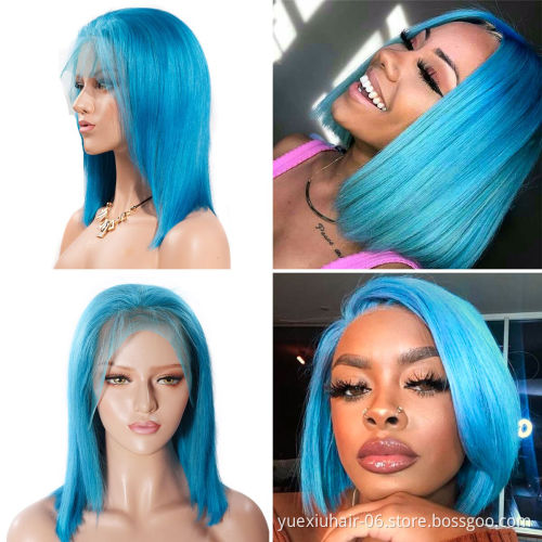 Short Straight Lace Frontal Human Hair BOB Wigs Brazilian Virgin Hair Colorful BOB Styles 13x4 Lace Front Wig For Black Women